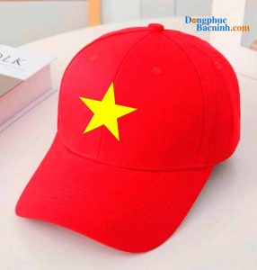 In Mũ lưỡi trai cờ đỏ in ngôi sao vàng
