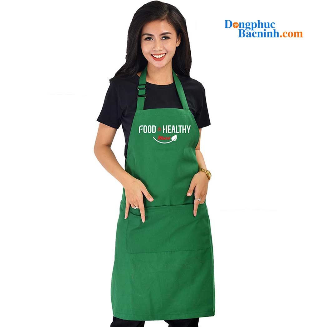 May và In Tạp dề dáng dài màu xanh lá cây Food healthy Mart