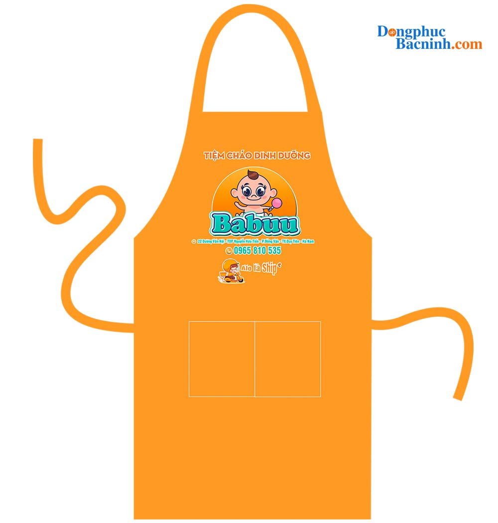 May và In tạp dề Tiệm cháo dinh dưỡng Babuu