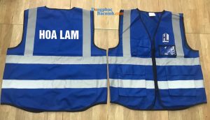 May và In áo gile đồng phục Công ty Hoa Lam màu xanh dương